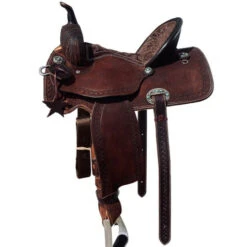Alamo Saddlery Geo Aztec Barrel Saddle -Equestrian Supply Store geo barrel brown side GEO AZT alamo 34867.1650487061