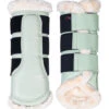 HKM Comfort Premium Fur Protection Boots -Equestrian Supply Store protection boots light green front back 13024 5897 HKM 50714.1682373254