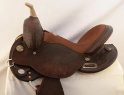 Circle Y KK Swift Barrel Saddle 1522 -Equestrian Supply Store swift barrel saddle left closeup 1522 circle y 95323.1572395985
