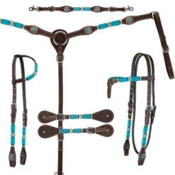Circle Y Turquoise Round Up Futurity Brow Headstall -Equestrian Supply Store turquoise round up tack set collection 1025 circle y 87009.1686171150